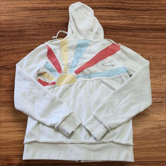O'Neill White Birds, Sun & Rainbow Appliqué Y2K Zip-up Hoodie. Sz. L - Picture 2 of 9